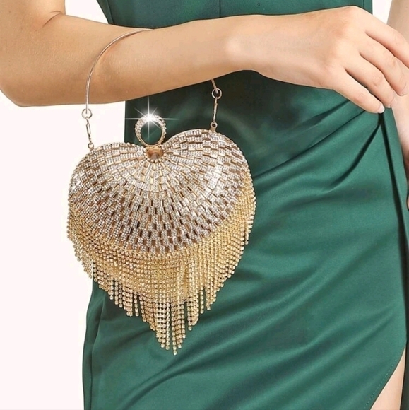 Bling Mini Rhinestone Decor Heart Shouder Bag - Picture 4 of 7